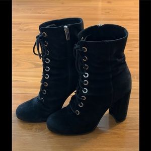 Vince Camuto zip up, lace up black booties